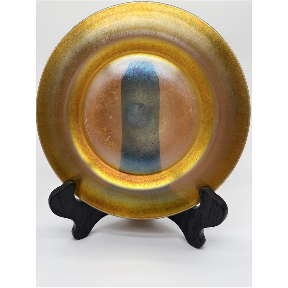 Steuben Glass Works Gold Underplate Signed Aurene 8.25” Vintage Art Glass Plate